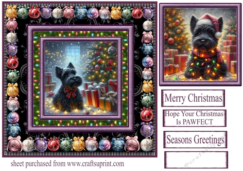 Scottie Christmas fairy light card front 3