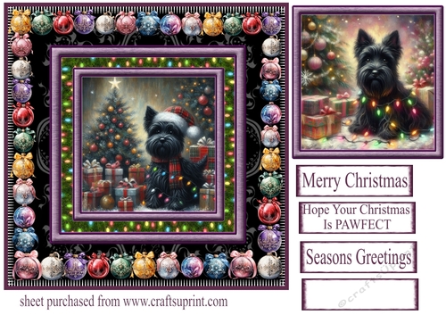 Scottie Christmas fairy light card front 4
