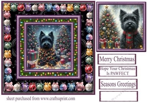 Scottie Christmas fairy light card front 5