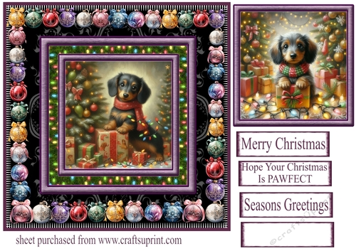 Dachshund Christmas fairy light card front 