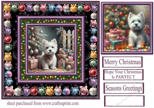 Westie Christmas fairy light card front 1