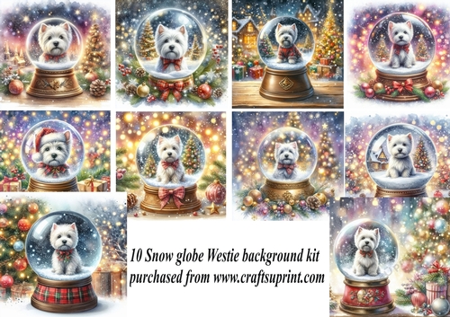 10 Snow globe Westie backgrounds kit