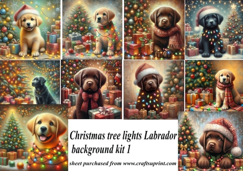 Labrador Christmas tree lights backgrounds/card fronts kit 1