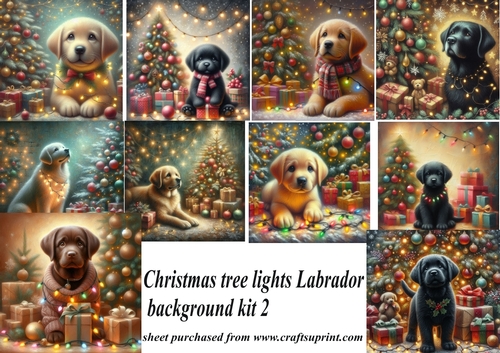 Labrador Christmas tree lights backgrounds/card fronts kit 2