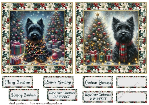 2 Framed Christmas lights Scottie card fronts 1