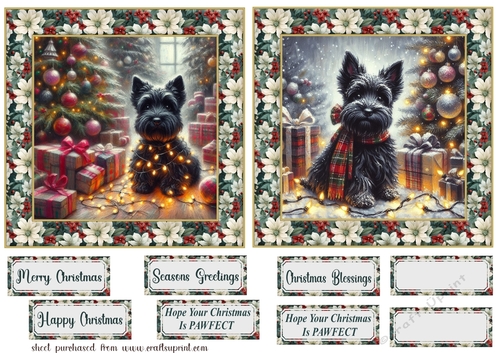 2 Framed Christmas lights Scottie card fronts 2