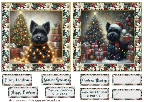 2 Framed Christmas lights Scottie card fronts 4