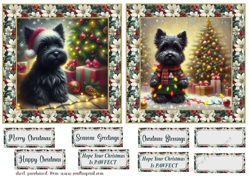 2 Framed Christmas lights Scottie card fronts 6