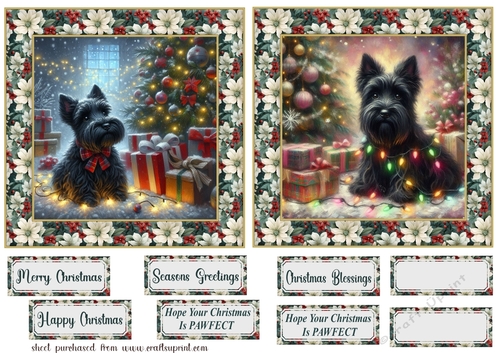 2 Framed Christmas lights Scottie card fronts 7