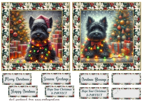 2 Framed Christmas lights Scottie card fronts 8