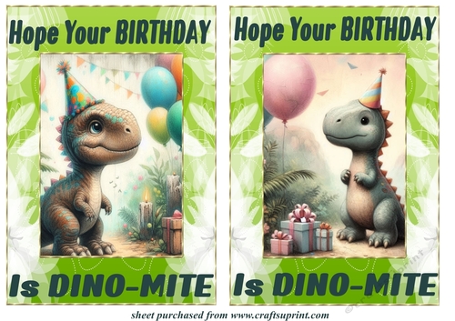 2 Dino Birthday card fronts