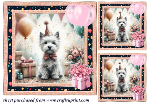 3 Birthday Westie card front/toppers 1