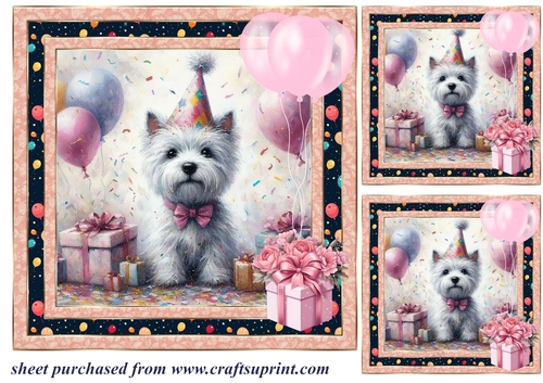3 Birthday Westie card front/toppers 2