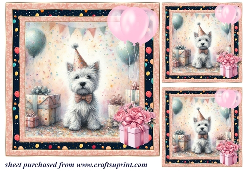 3 Birthday Westie card front/toppers 3