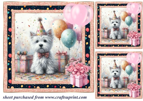 3 Birthday Westie card front/toppers 4