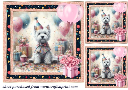 3 Birthday Westie card front/toppers 5