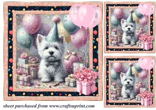 3 Birthday Westie card front/toppers 6