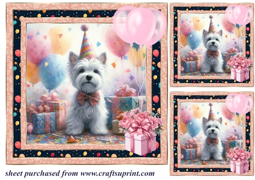 3 Birthday Westie card front/toppers 7