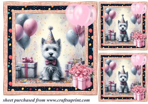 3 Birthday Westie card front/toppers 8