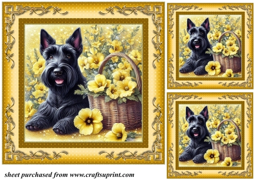 3 Yellow floral Scottish terrier card fronts/toppers 3