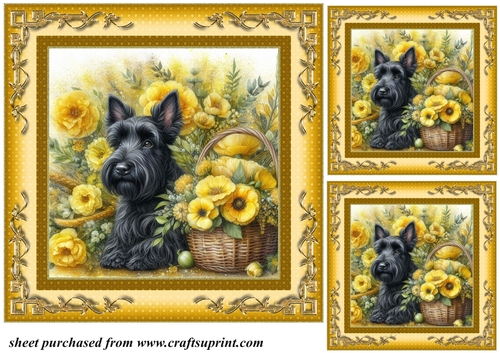 3 Yellow floral Scottish terrier card fronts/toppers 4