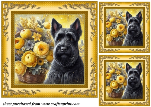 3 Yellow floral Scottish terrier card fronts/toppers 6