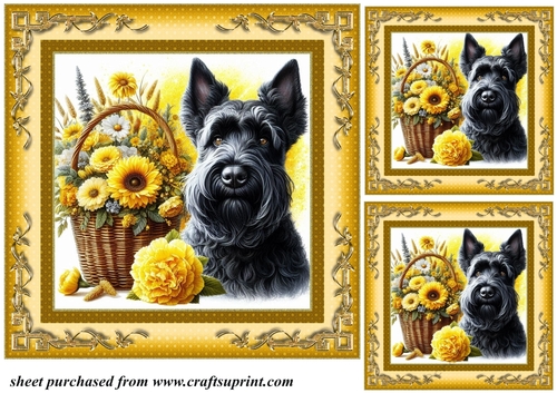 3 Yellow floral Scottish terrier card fronts/toppers 7