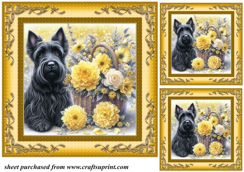 3 Yellow floral Scottish terrier card fronts/toppers 8