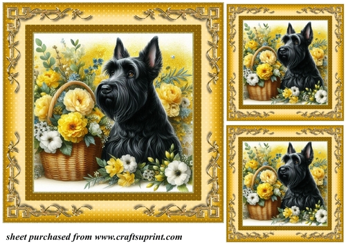 3 Yellow floral Scottish terrier card fronts/toppers 9