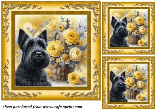 3 Yellow floral Scottish terrier card fronts/toppers 10
