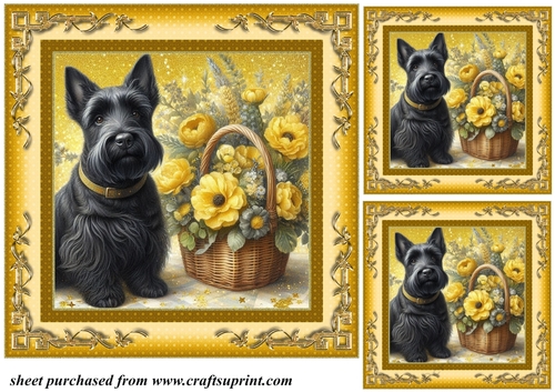 3 Yellow floral Scottish terrier card fronts/toppers 11