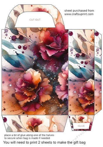 Alcohol ink splat flower gift bag 13