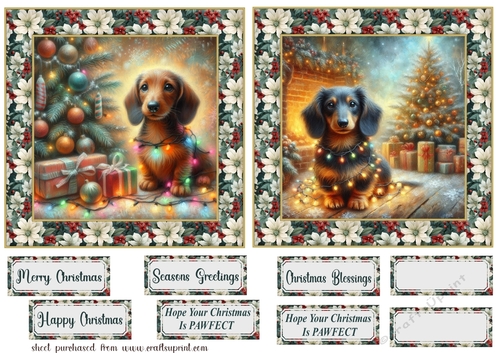 2 Christmas lights Dachshund card fronts 1