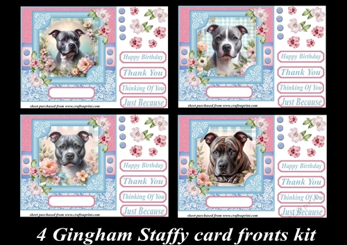 4 Floral gingham Staffy card fronts kit
