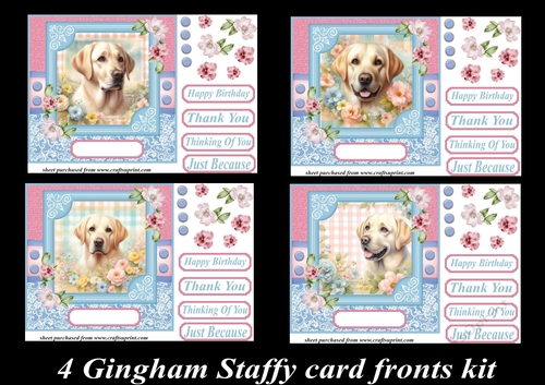 4 Floral gingham yellow Labrador card fronts kit