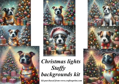 8 Christmas lights Staffy backgrounds kit