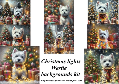 8 Christmas lights Westie backgrounds kit