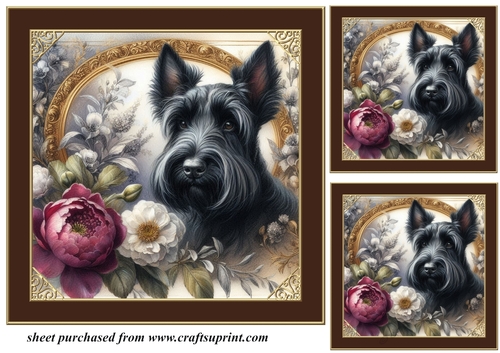 3 Framed floral Scottish terrier card front/toppers 2