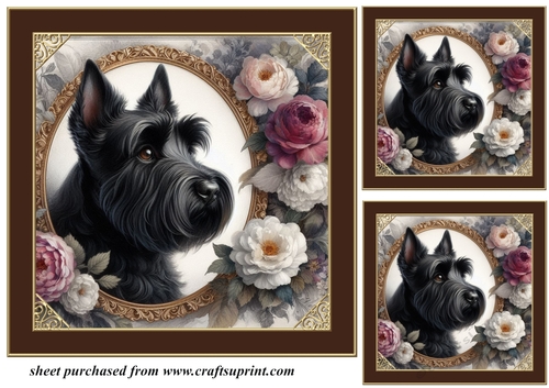 3 Framed floral Scottish terrier card front/toppers 3