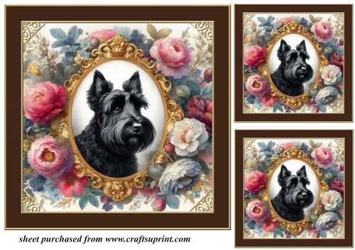 3 Framed floral Scottish terrier card front/toppers 4