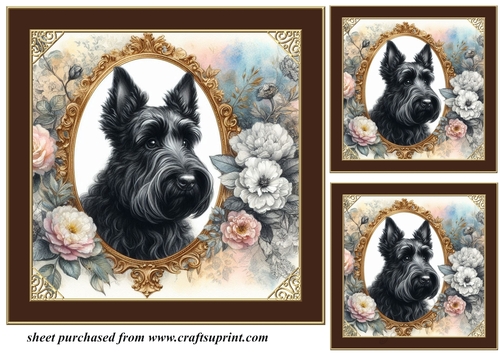 3 Framed floral Scottish terrier card front/toppers 5