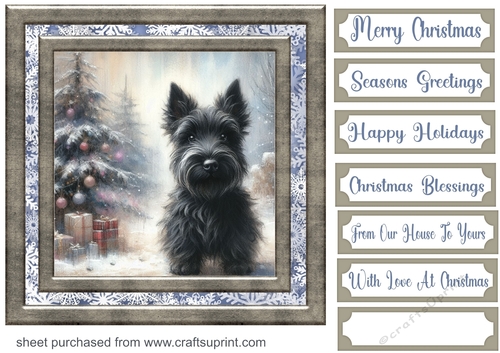 Christmas snowflake Scottie card front 1