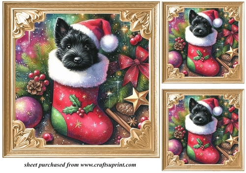 3 Christmas stocking Scottie card fronts/toppers 2