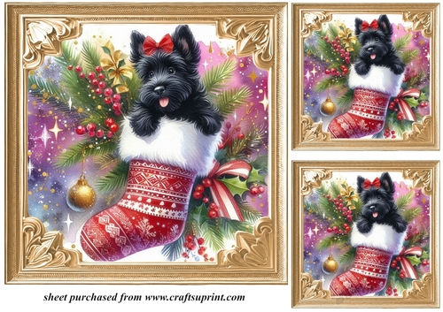 3 Christmas stocking Scottie card fronts/toppers 3