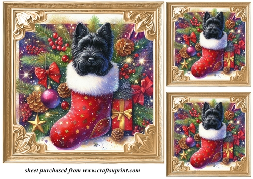 3 Christmas stocking Scottie card fronts/toppers 4