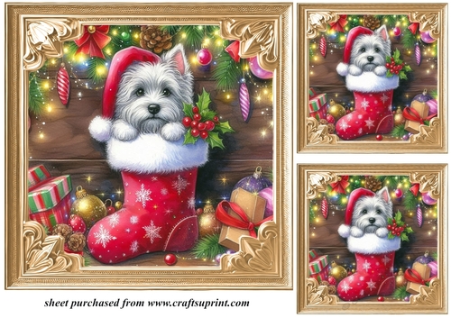 3 Christmas stocking Westie card fronts/toppers 1