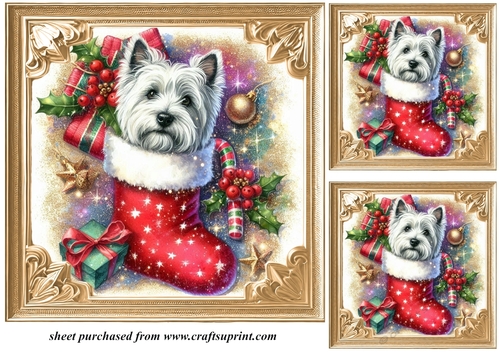 3 Christmas stocking Westie card fronts/toppers 2