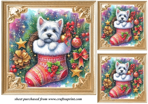 3 Christmas stocking Westie card fronts/toppers 3
