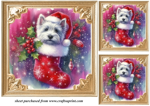 3 Christmas stocking Westie card fronts/toppers 4