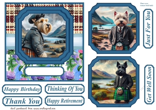 Scottish dogs scene card front 3